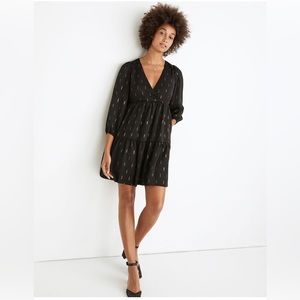 Madewell Petite Metallic Jacquard Faux-Wrap Tiered Mini Dress